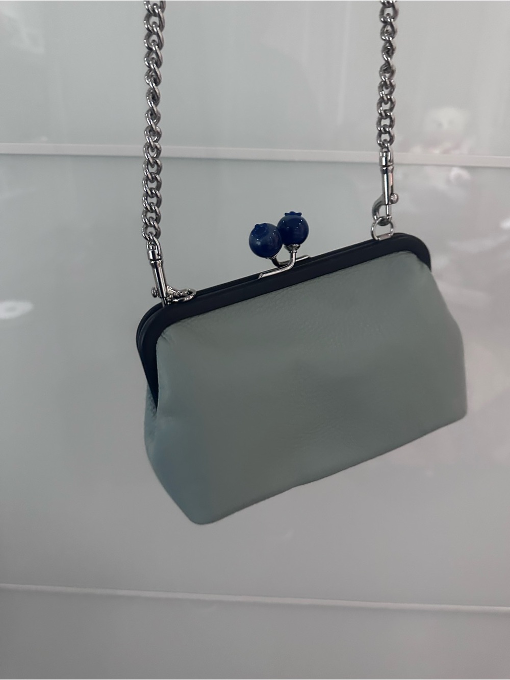 Coach Light Blue Pebbled Leather Kisslock Crossbody Bag Blue Ball Clasp Silver - Picture 5 of 8